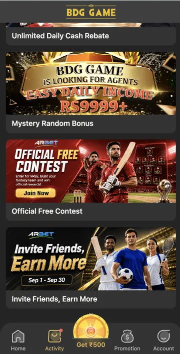 BDG Game affiliate campaigns screen